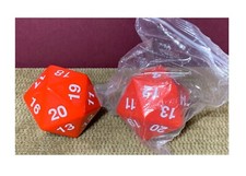 SET OF 2 JUMBO 20-SIDED DICE - OPAQUE RED WITH WHITE NUMBERS