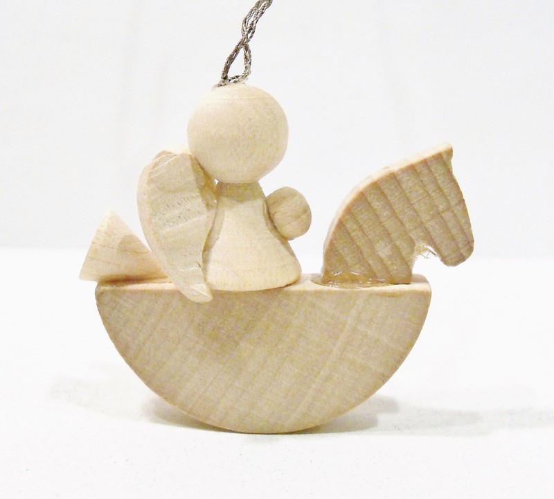 Erzgebirge Style Italy Angel Girl Rocking Horse Wooden Wood Miniature Ornament