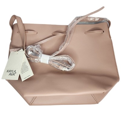 Pink Drawstring Bucket Bag Purse Kayla + Ava Vegan Leather Bow Dusty Pink 13x10
