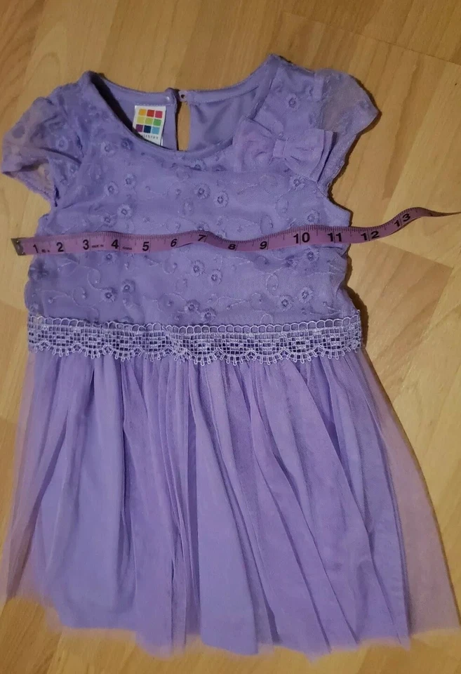 Healthtex Talla 2T Morado Flores Niñas Elegante Vestido Manga Corta Foto 4 de 4