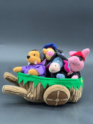 VTG Winnie the Pooh Halloween Wheelbarrow Bean bag Plushies
