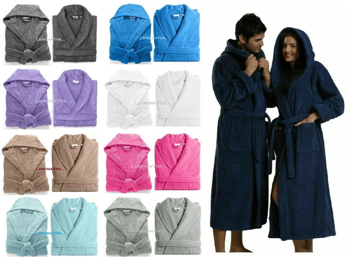 Bathrobe Dressing Gown 100%Egyptian Cotton Towel Hooded Shawl - Main Image