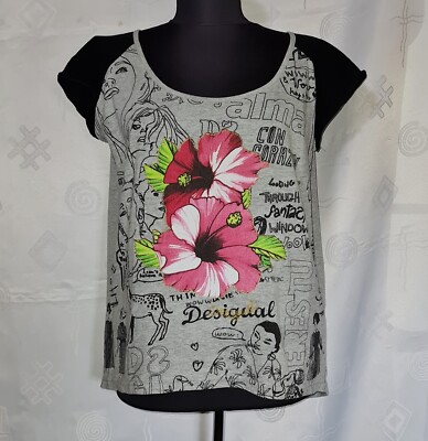 AUTHENTIC DESIGUAL EMBROIDERY LOGO FLORAL ART WOMENS BLOUSE SIZE US 8 M