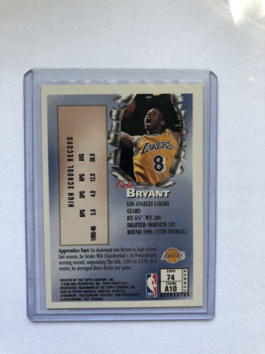 96/97 TOPPS FINEST #74 KOBE BRYANT ROOKIE REFRACTOR RC WITH 96/97 TOPPS FINEST #74 KOBE BRYANT ROOKIE REFRACTOR RC WITH