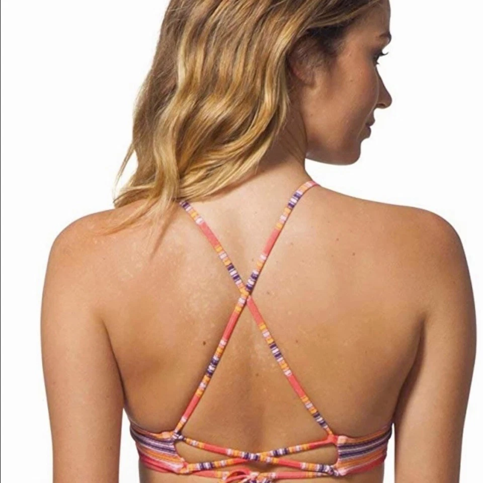 Rip Curl Sedona Reversible Trilette Bikini Top Multicolor Stripe Pink Orange S/M - Изображение 2 из 4