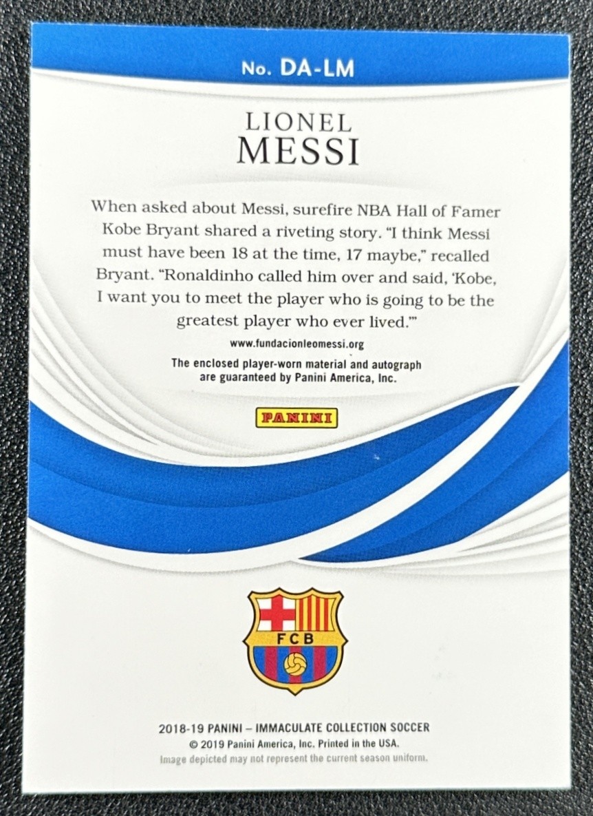 LIONEL MESSI 2018 PANINI IMMACULATE COLL DUAL JERSEY PATCH AUTO 12/15 BARCELONA view 2