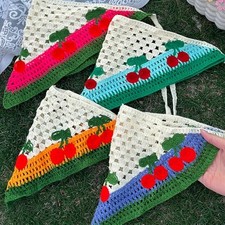 Crochet Bandanas Headbands Cute Flowers Hairbands Pink Knitted Headscarf Cherry