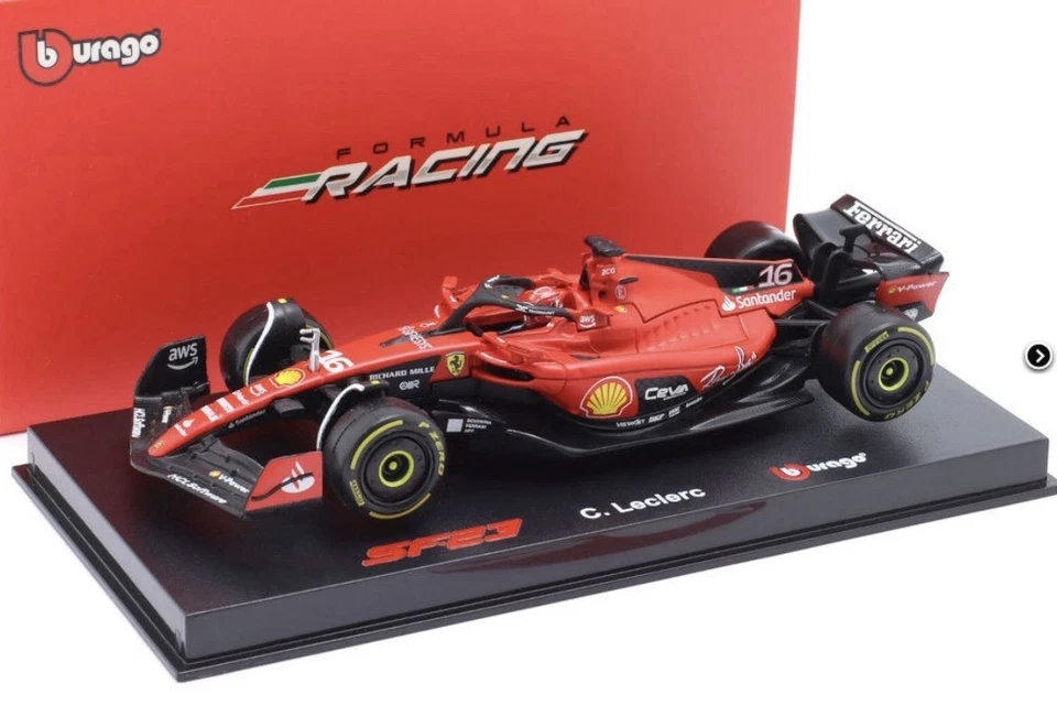 Bburago F1 Ferrari SF23 Charles Leclerc #16 2023 Season Diecast Car 1/43 Scale