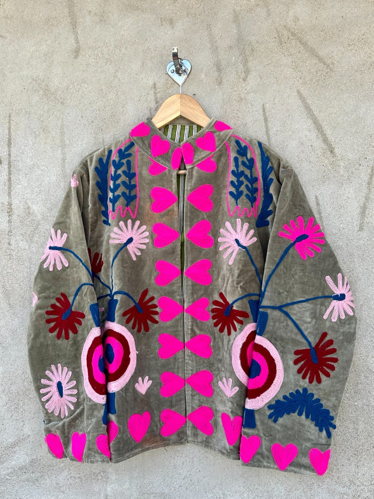 Handmade Suzani Velvet Jackets, Blush Bloom Velvet Embroidered Statement Jackets