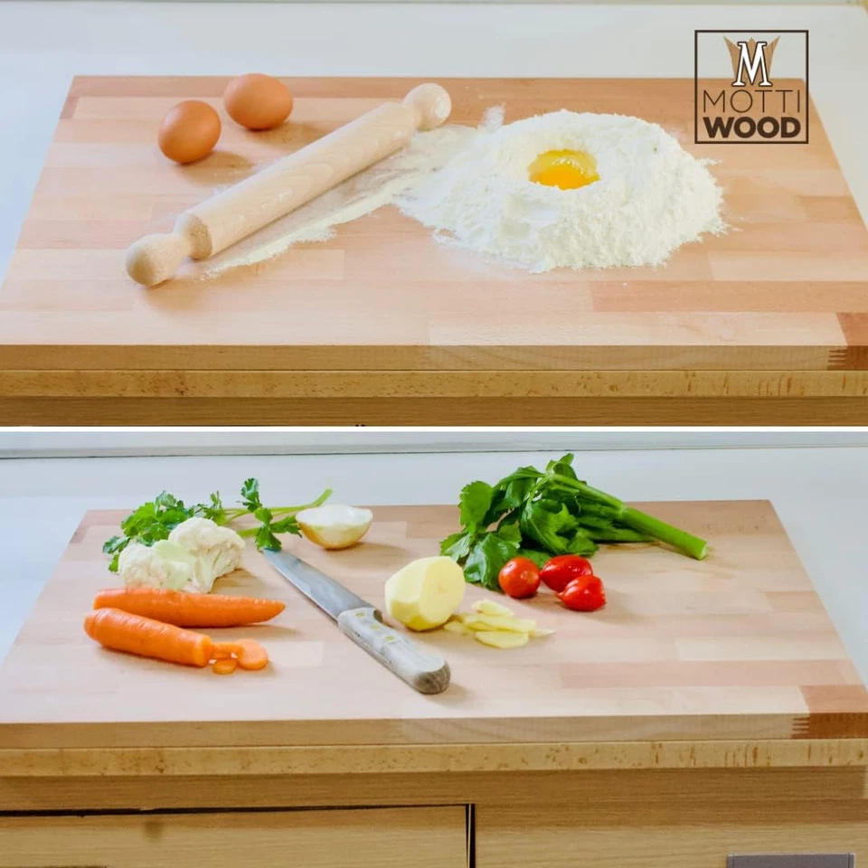 Asse Pasta, 100% Legno Faggio, Tavola per Impastare, 60X40X1,9Cm, Con Gradino An - Immagine 2 di 4