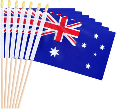 Pack of 20, Handheld Australia Flags 5X8 Inch   Small Australian Flags on Wooden