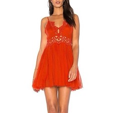 Free People Lace Mini Dress Bright Orange/Red Boho Dress