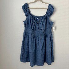 NEW Old Navy Dress Women's 2X Blue Eyelet Embroidered Babydoll Smocked Mini BOHO