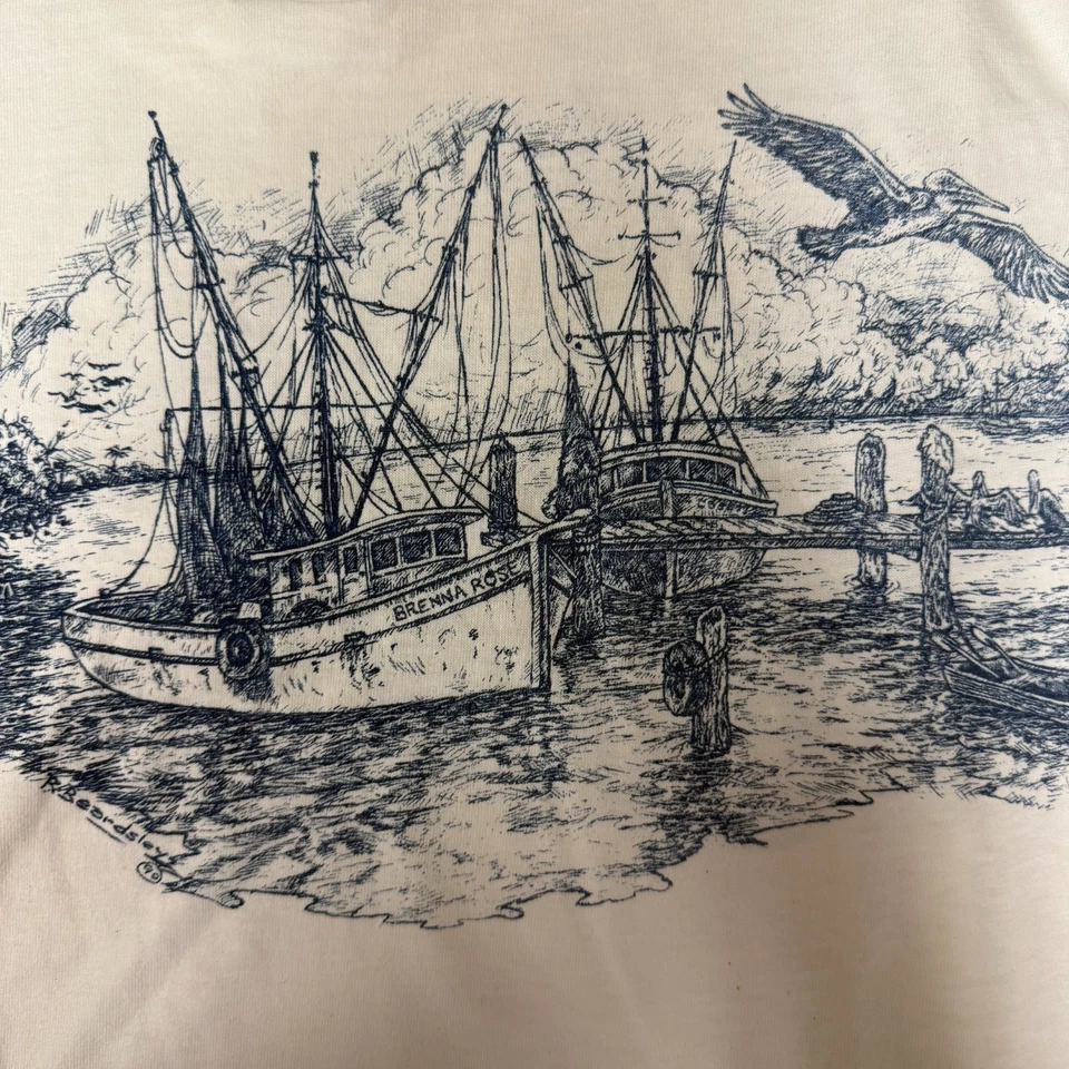 Vtg Stedman The WHARF Venice Fl SHIP Fishing Boat Front Back Polo 50/50 T Shirt - Image 3 of 4