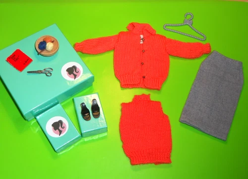Vintage BARBIE SWEATER GIRL #976 CARDIGAN SWEATER SKIRT BOOK YARN BOWL SCISSORS