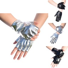 1 Pair Women Punk Gloss Patent Leather Gloves for Cosplay Nightclub Dress Up