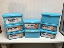 8 Vintage Baby Fresh Pampers Diaper Wipes Containers Lot Empty Movie Prop 90s