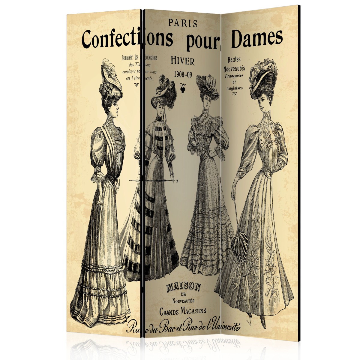 Paravent 3 volets Confections Pour Dames séparateur de pièce vintage en toile