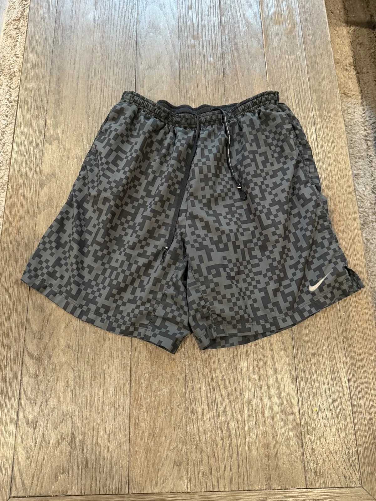 Mens Nike Lined Running Shorts Black Gray Medium Mega Pixel