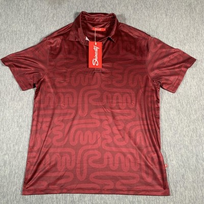 Shinesty Polo Shirt Mens Large Red Burgundy Maze Print Stretch Golf Performance