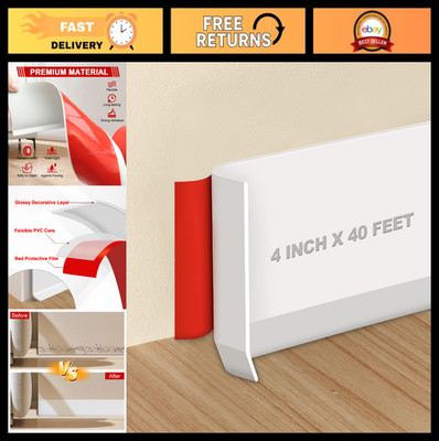 Flexible Self-Adhesive Rubber Baseboard Trim 4'' x 40ft, Peel & Stick Wall Moldin