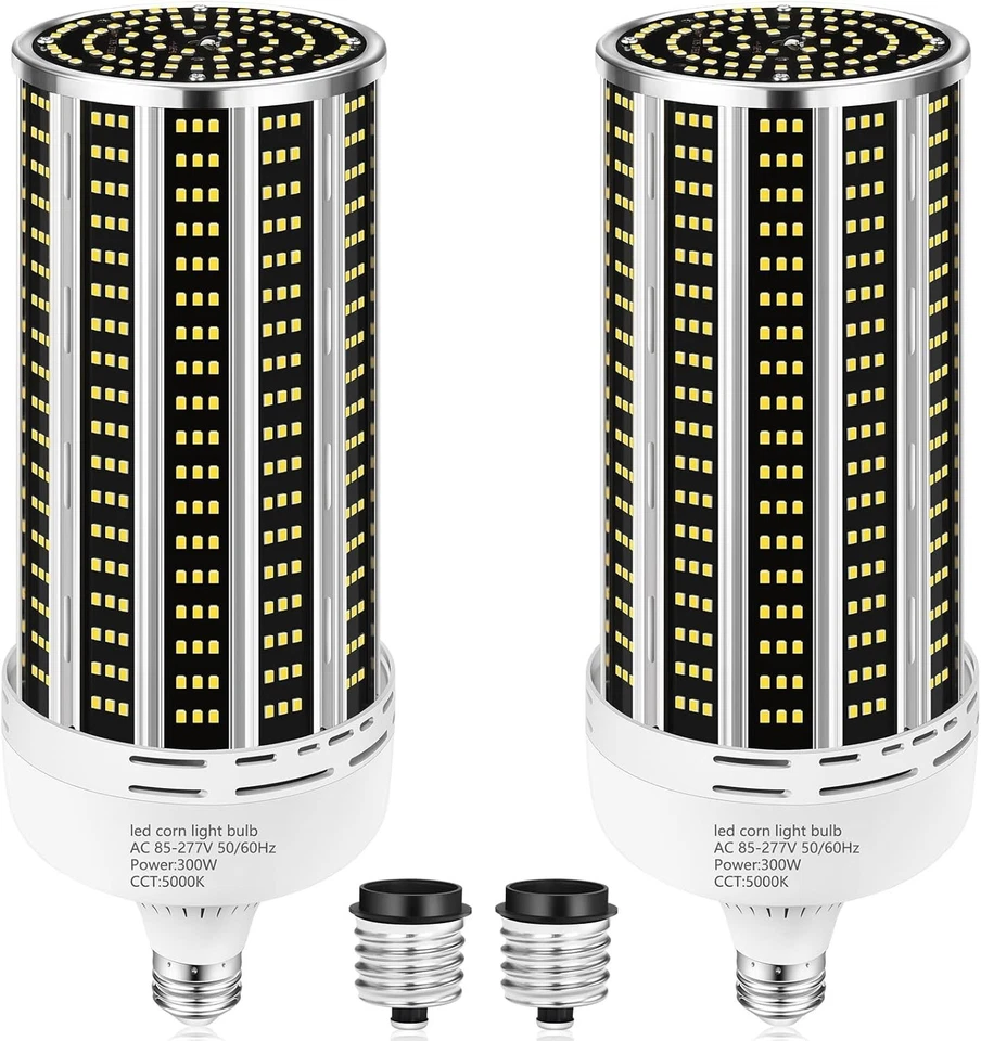 2 Pack 300W LED Bulbs - High Efficiency 43500 Lumens, Instant On, E26/E39 Base - Image 3 of 4