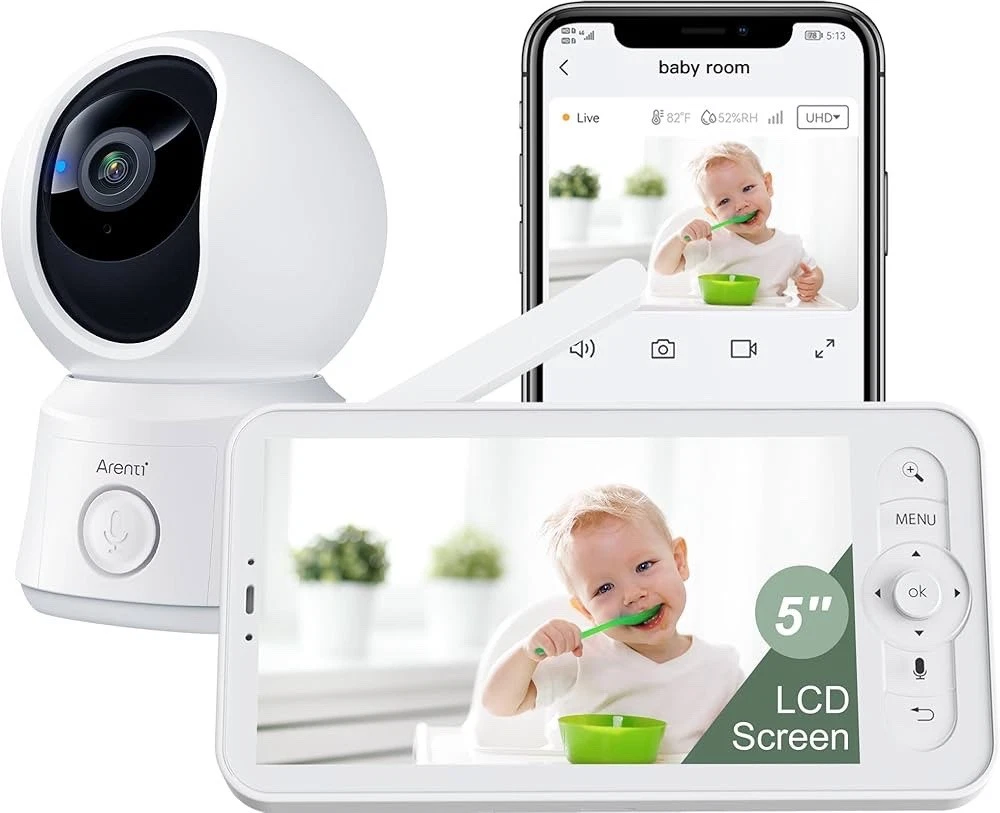 ARENTI Video Baby Monitor with Camera & Audio, 5-inch Smart, App, VOX, PTZ, Temp