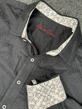 Robert Graham Black Paisley Print Flip Cuff Button Up Shirt Men's 2XL