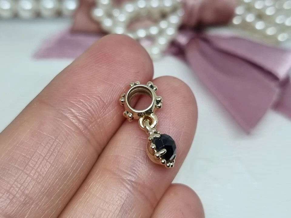 Genuine Pandora 14K Gold Black Spinel Shining Star Sun Dangle Charm 💕 G585 ALE  - Image 3 of 4