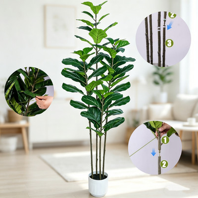 6Ft Fake Ficus Tree with White Pot Moss Lifelike Foliage For Indoor Outdoor NEW