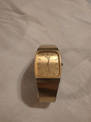 #ad Vintage PULSAR Men’s Quartz Watch V320 5009 Ultra Slim Gold Dial $49.95