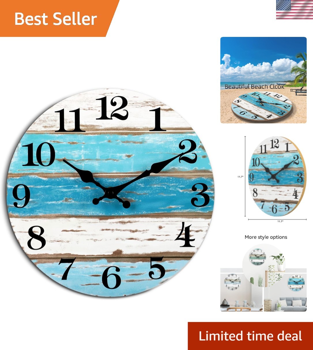 Elegant 10" Beach-Themed Silent Wall Clock - Perfect for Coastal Interiors