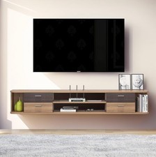 Pmnianhua 142cm Floating TV Unit Wall Mounted Media Console 4 Drawers Dark Brown