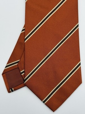 E. Marinella Napoli Silk Tie Orange Regimental Striped New Authentic