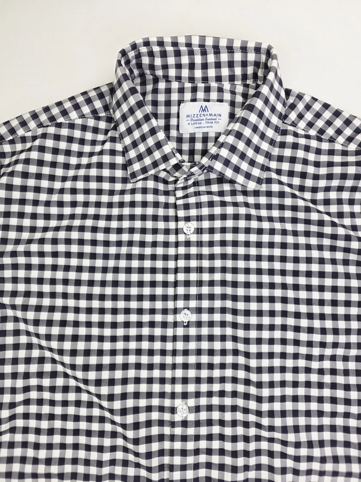 Mizzen Main Sz XL Trim Fit Mens Black White Check Spread Collar Polyester Shirt