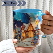 2025 Xmas Gift Stained Glass Coffee Mug Holiday Gift