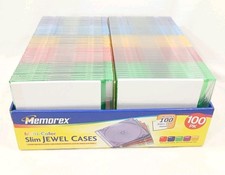 Memorex 100 Slim Jewel Cases Multi Color CD Case Lot w Inserts NEW Open Box
