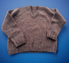SZ M 7-8 Hand Knit Soft Wool Pullover V-Neck Sweater Brown Children  s Boy Girl