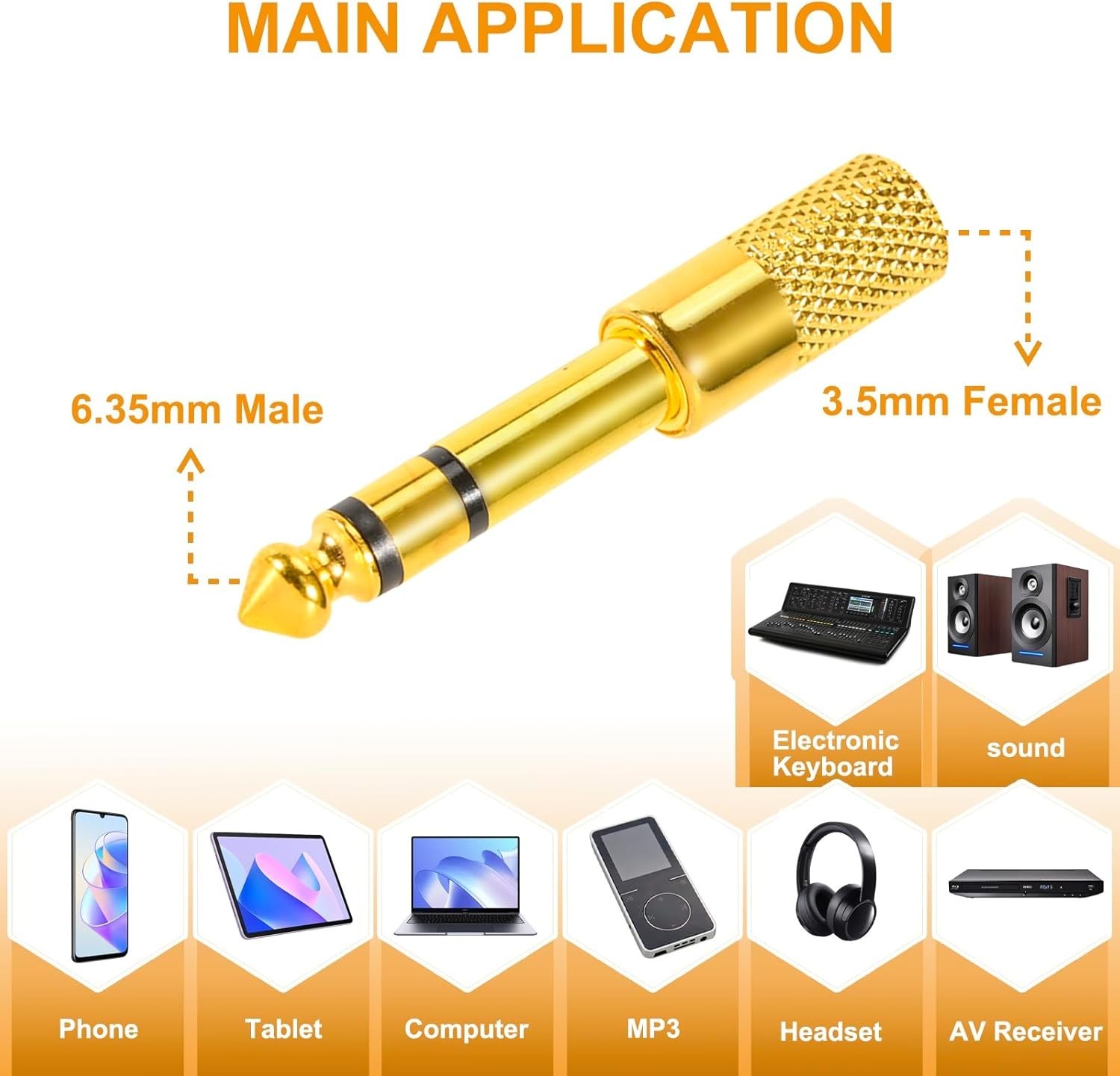 4 Pack Headphone Jack Adapter - 3.5mm (1/8 inch) Male to 6.35mm (1/4 inch) Femal