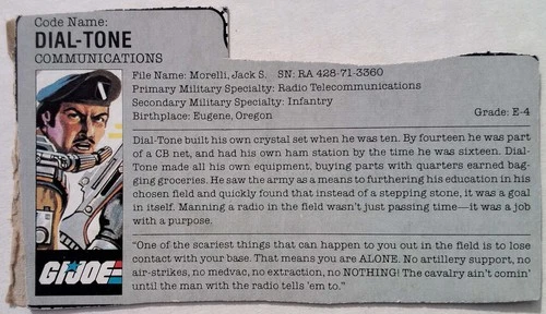 GI Joe ARAH 1986 Dial-Tone v.1 - File Card