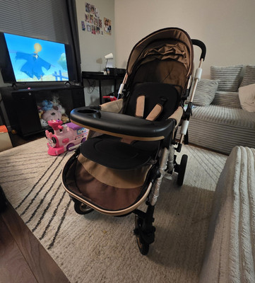 Traditional & Combination Single Baby Stroller Beige/Brown Canopy Cup