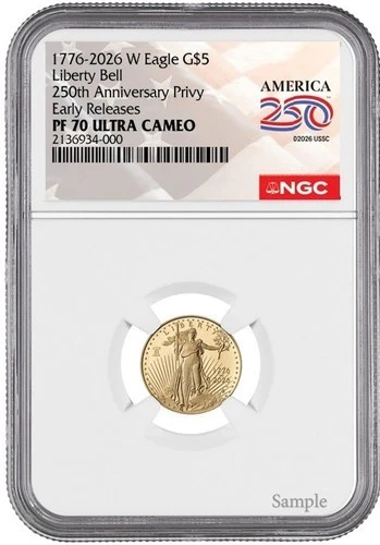 Pre- 2026 W Gold Eagle G$5 LIberty Bell Privy NGC PF70 UC Early Releases #2830