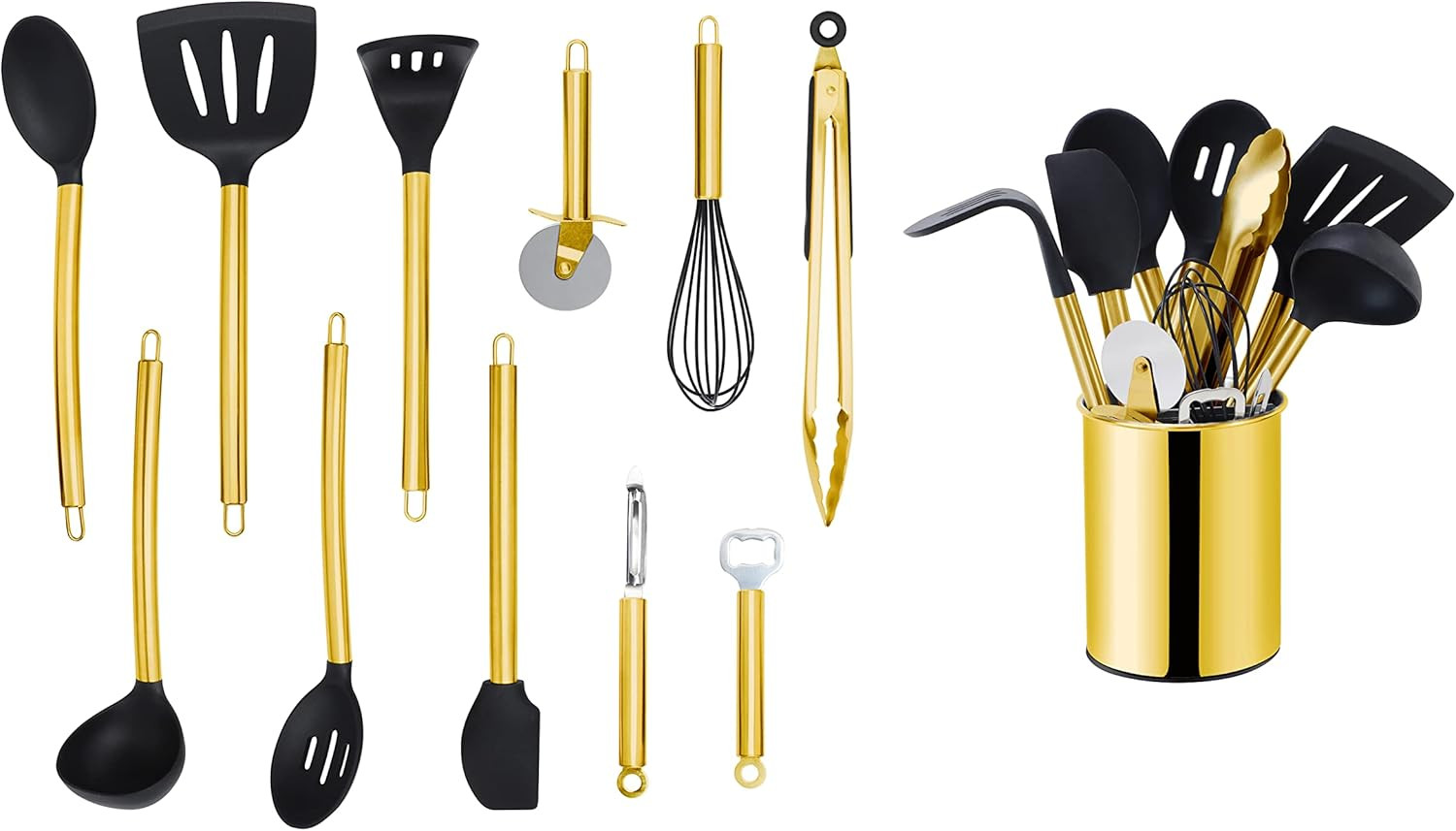 Utensili Cucina Premium Set 12: Silicone e Bambù di Alta Qualità