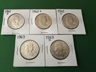 Lot of 5 90% Silver Ben Franklin Half Dollars 1962-D, 1963, 1963-D