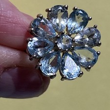 Blue Topaz Flower Daisy Cluster Ring 925 Sterling Silver Size 9