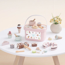 Wooden Dessert Play Set with Cake  Ice Cream  Pretend Food Toy for Kids