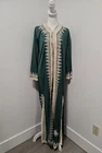 VINTAGE MOROCCAN STYLE GREEN KNIT & WHITE/GOLD SOUTACHE EMBROIDERED KAFTAN