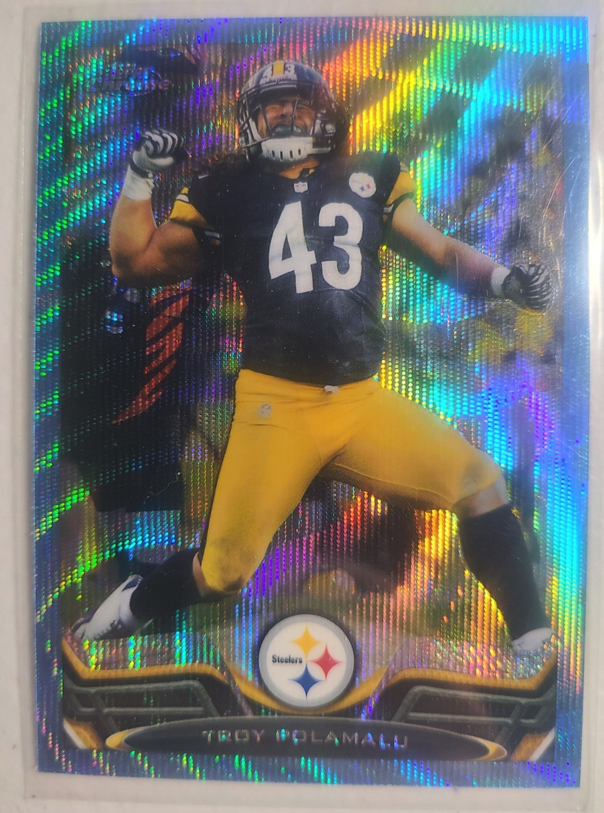 2013 Topps Chrome Troy Polamalu Blue Wave Refractor #123 Steelers