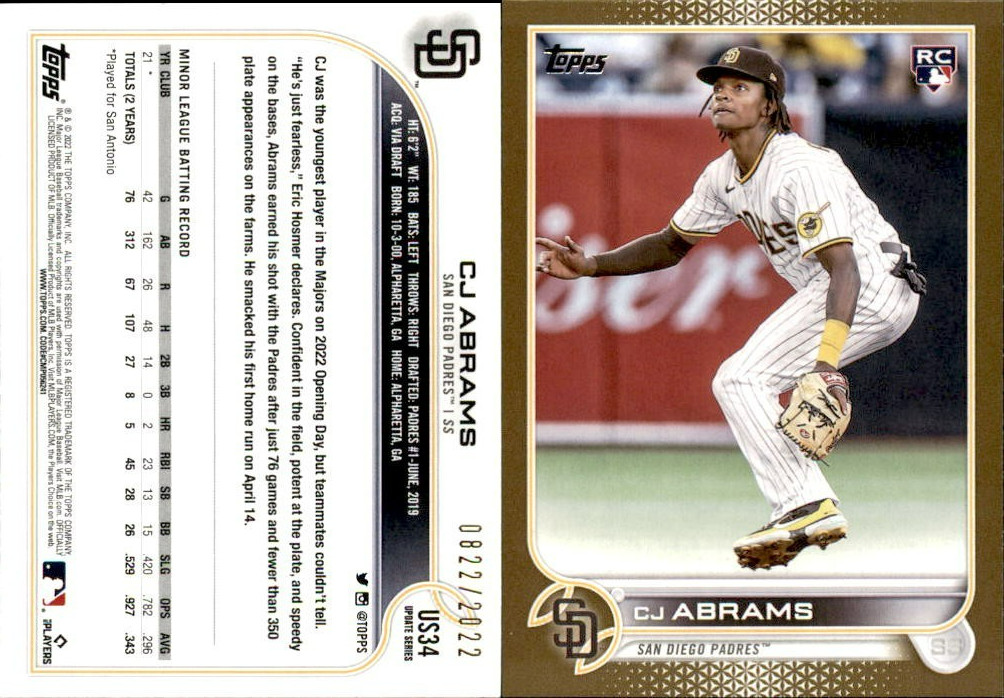 2022 Topps Update CJ Abrams Gold /2022 San Diego Padres US34
