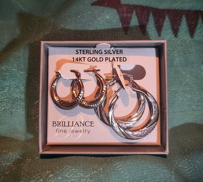 2 Brillant Feinschmuck Ohrringe 14K vergoldet Sterlingsilber & Diamantschliff